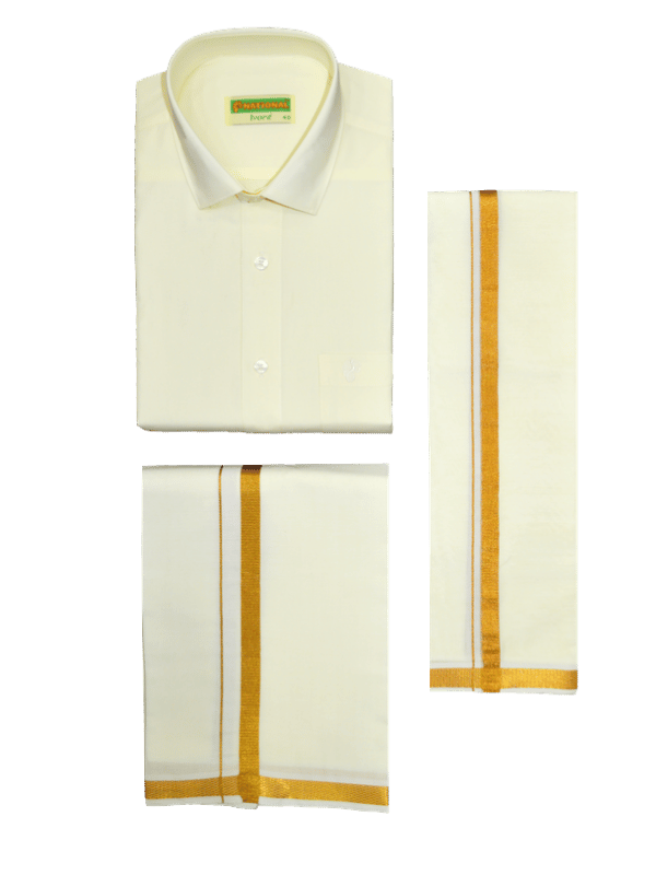 National Cotton Mens Cream Color Wedding Comb Full SLeeve - Vivaha_NHV_01