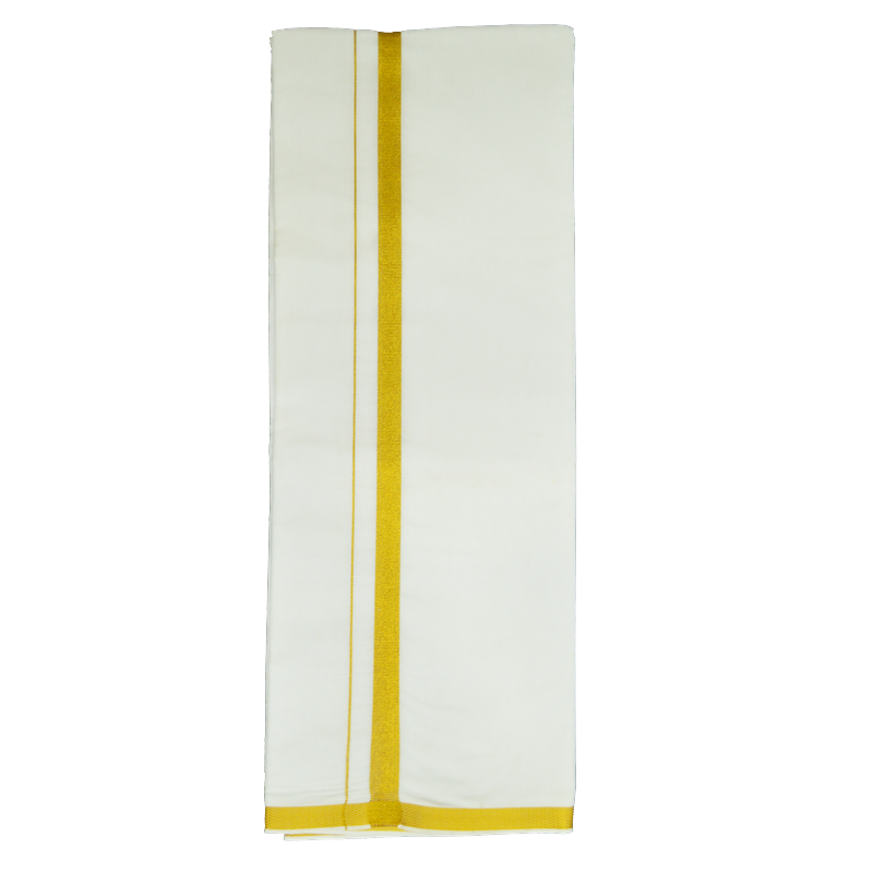 MENS WHITE DHOTIE WITH RAINBOW JARI BOARDER - NHJ01