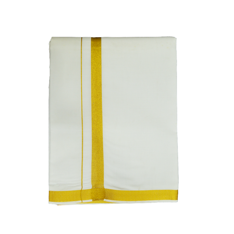 MENS WHITE DHOTIE WITH RAINBOW JARI BOARDER - NHJ01