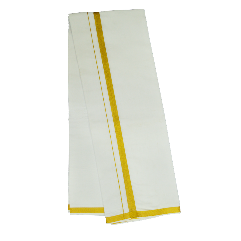 MENS WHITE DHOTIE WITH RAINBOW JARI BOARDER - NHJ01