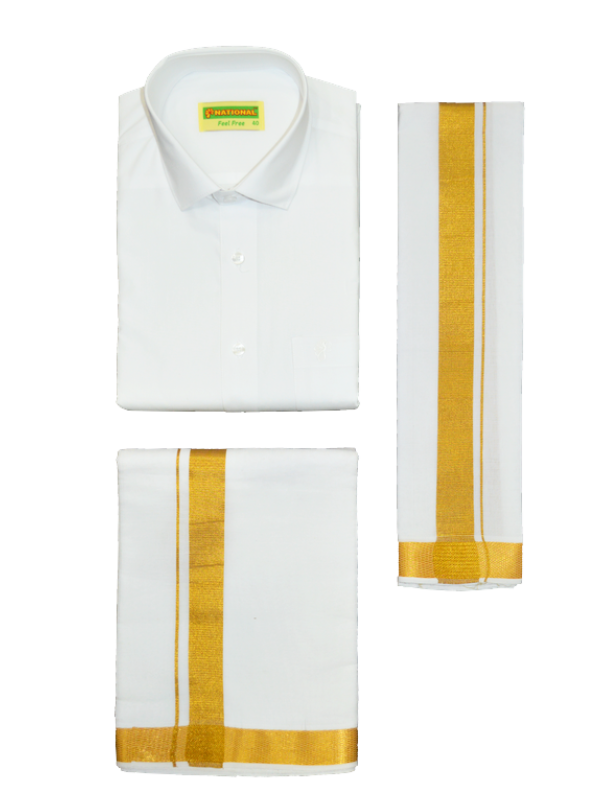 National Cotton Mens White Color Full Sleeve Wedding Combo - TIRUMANAM_NHTR_01