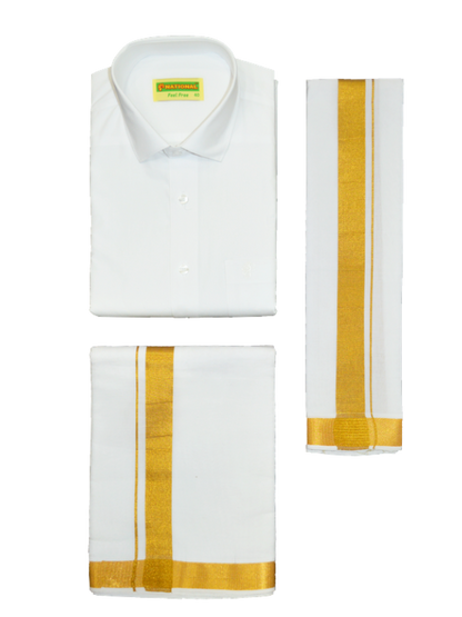 National Cotton Mens White Color Full Sleeve Wedding Combo - TIRUMANAM_NHTR_01