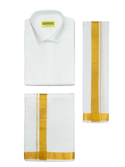 National Cotton Mens White Color Half Sleeve Wedding Combo - TIRUMANAM_NHTR_02