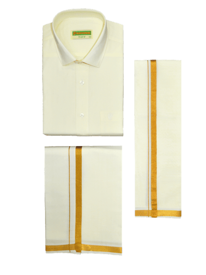 National Cotton Mens Cream Color Wedding Comb Half Sleeve - Vivaha_NHV_02