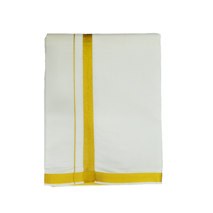MENS WHITE DHOTIE WITH RAINBOW JARI BOARDER - NHJ01