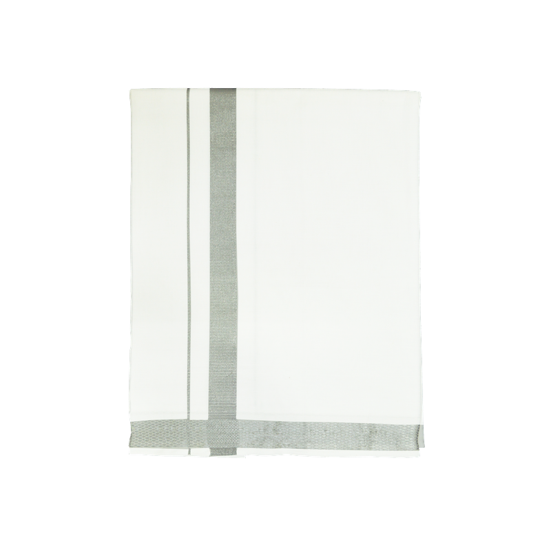 MENS WHITE DHOTIE WITH SILVER JARI BOARDER - NHJ02