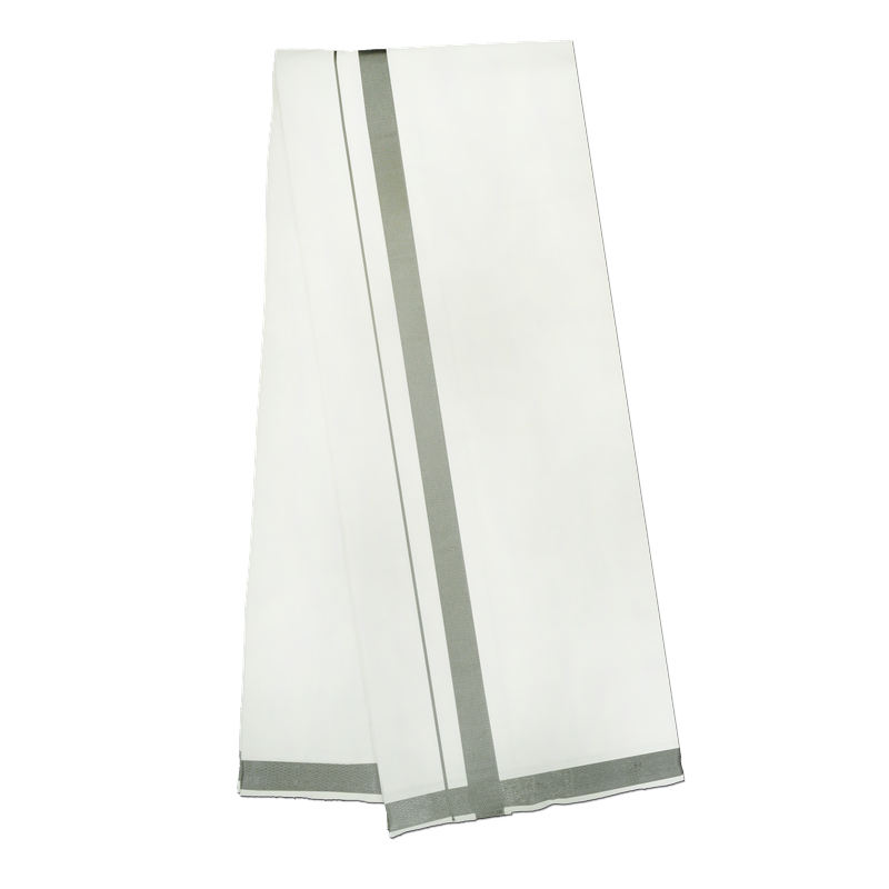 MENS WHITE DHOTIE WITH SILVER JARI BOARDER - NHJ02