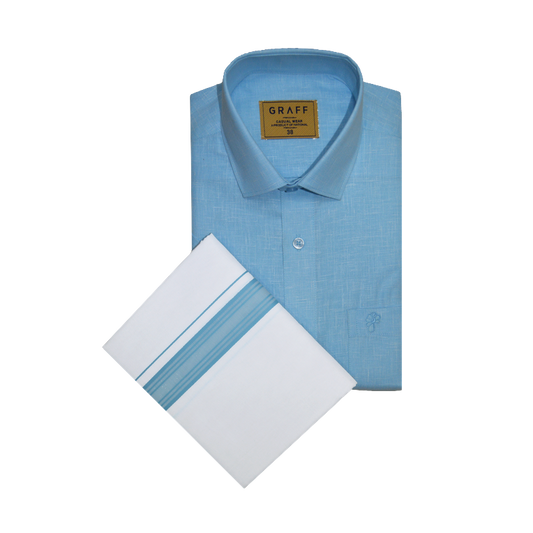 Mens Cotton Rich Half Sleeve Shirt and Dhoti Combo - MAJESTIC BLUE - MJH01