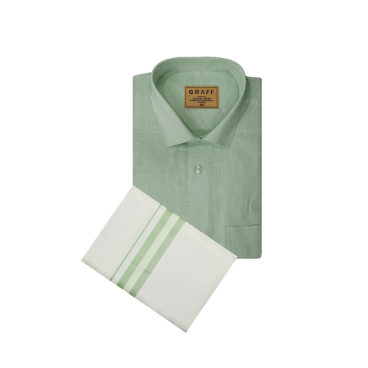 Mens Cotton Rich Half Sleeve Shirt and Dhoti Combo - MAJESTIC Green - MJH03