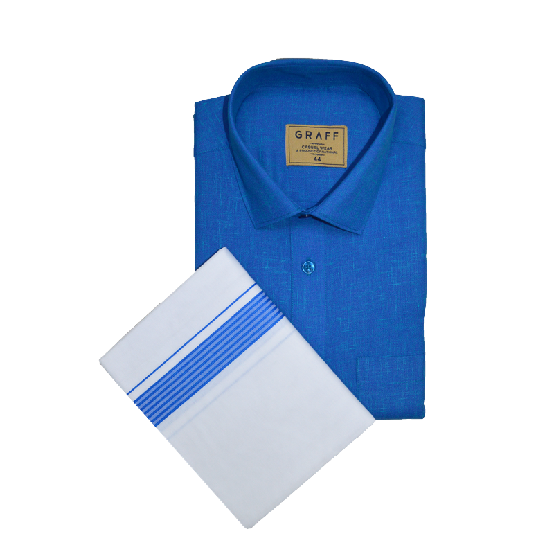 Mens Cotton Rich full Sleeve Shirt and Dhoti Combo - MAJESTIC Blue - MJF05