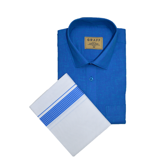 Mens Cotton Rich Half Sleeve Shirt and Dhoti Combo - MAJESTIC Blue - MJH05
