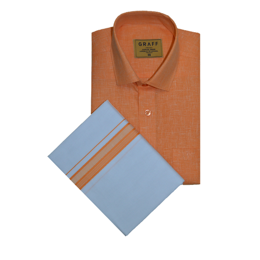 Mens Cotton Rich Half Sleeve Shirt and Dhoti Combo - MAJESTIC orange - MJH06