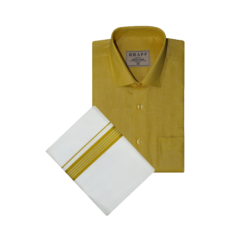Mens Cotton Rich Full Sleeve Shirt and Dhoti Combo - MAJESTIC Yellow - MJF09