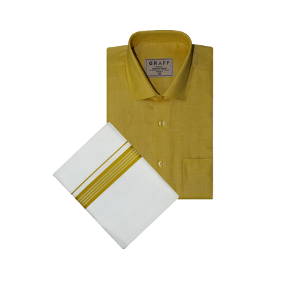 Mens Cotton Rich Full Sleeve Shirt and Dhoti Combo - MAJESTIC Yellow - MJF09