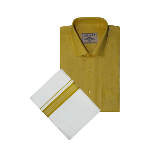 Mens Cotton Rich Half Sleeve Shirt and Dhoti Combo - MAJESTIC Yellow - MJH09