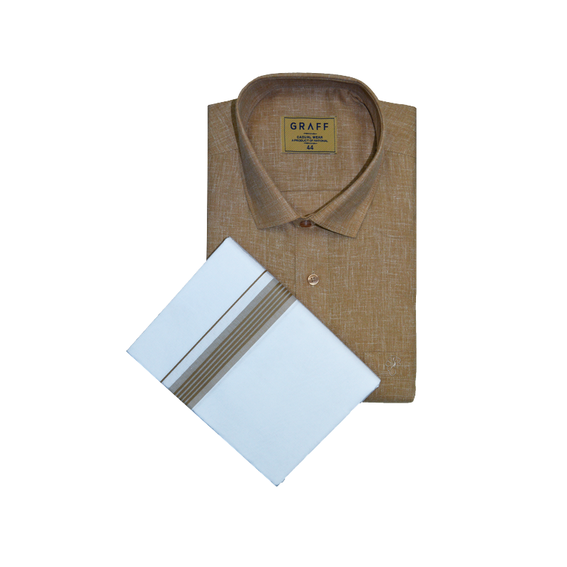 Mens Cotton Rich Half Sleeve Shirt and Dhoti Combo - MAJESTIC Beige  - MJH10