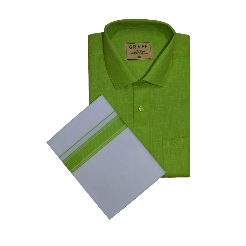 Mens Cotton Rich Half Sleeve Shirt and Dhoti Combo - MAJESTIC Green - MJH11