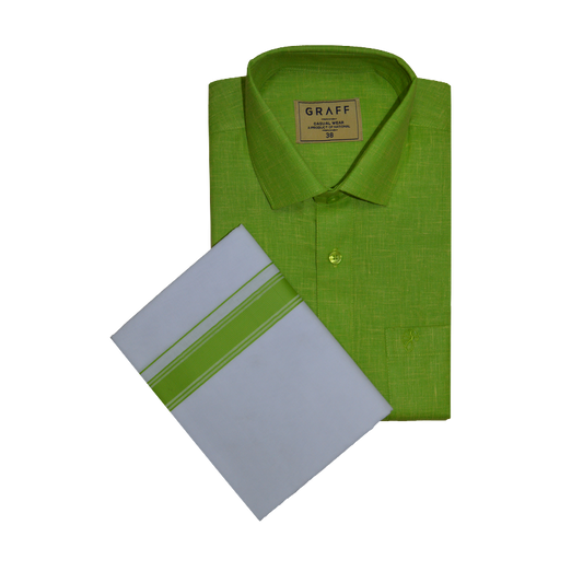 Mens Cotton Rich Half Sleeve Shirt and Dhoti Combo - MAJESTIC Green - MJH11