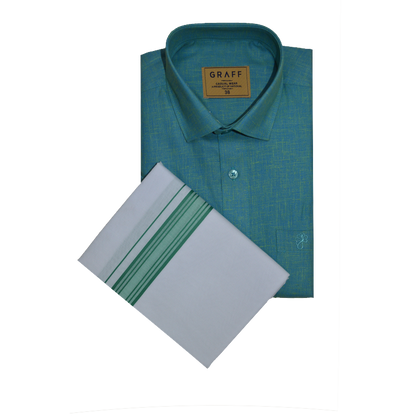 Mens Cotton Rich Half Sleeve Shirt and Dhoti Combo - MAJESTIC Teal blue - MJH12