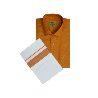 Mens Cotton Rich Half Sleeve Shirt and Dhoti Combo - MAJESTIC orange - MJH13