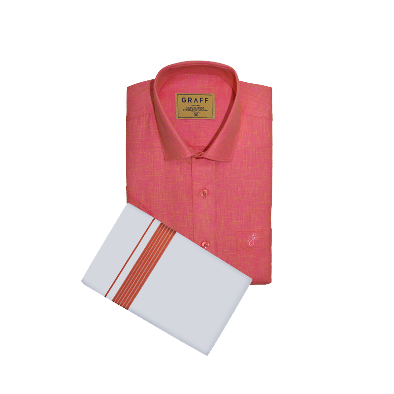 Mens Cotton Rich full Sleeve Shirt and Dhoti Combo - MAJESTIC coral pink - MJF15