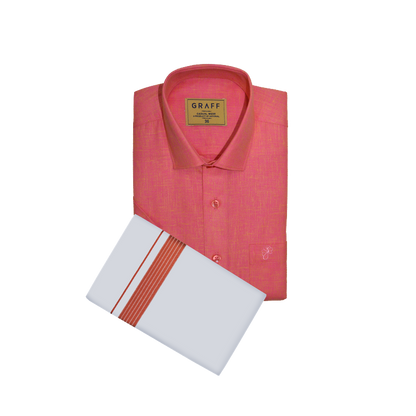 Mens Cotton Rich full Sleeve Shirt and Dhoti Combo - MAJESTIC coral pink - MJF15