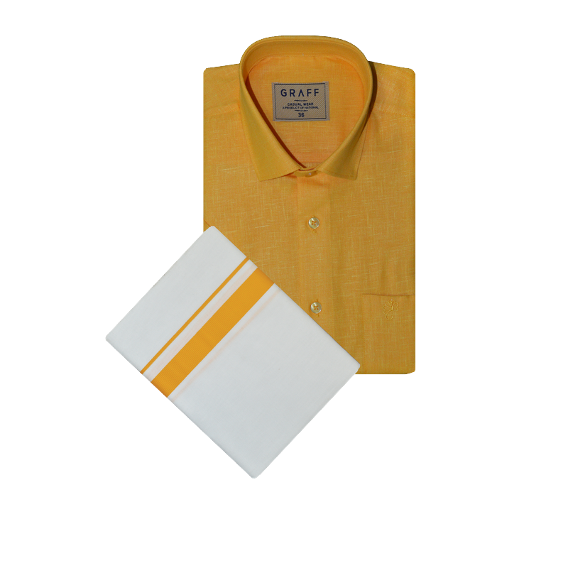 Mens Cotton Rich Half Sleeve Shirt and Dhoti Combo - MAJESTIC bright yellow  - MJH16