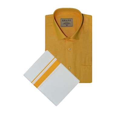 Mens Cotton Rich Half Sleeve Shirt and Dhoti Combo - MAJESTIC bright yellow  - MJH16