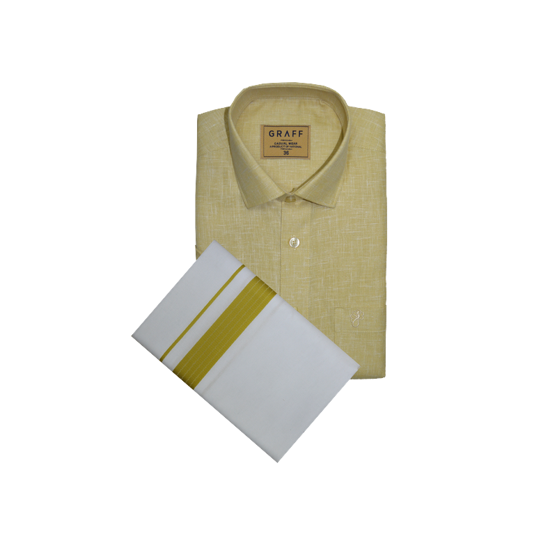 Mens Cotton Rich Full Sleeve Shirt and Dhoti Combo - MAJESTIC mustard - MJF07