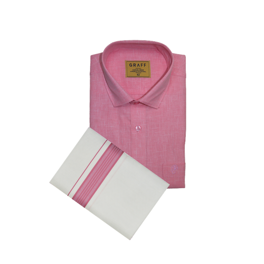Mens Cotton Rich Half Sleeve Shirt and Dhoti Combo - MAJESTIC Pink - MJH08