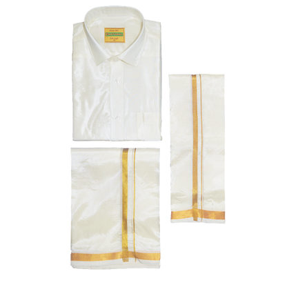 National Handlooms Men's Art Silk Shirt,Dhoti And Towel Combo - SILK CRAFT - NHSC_01